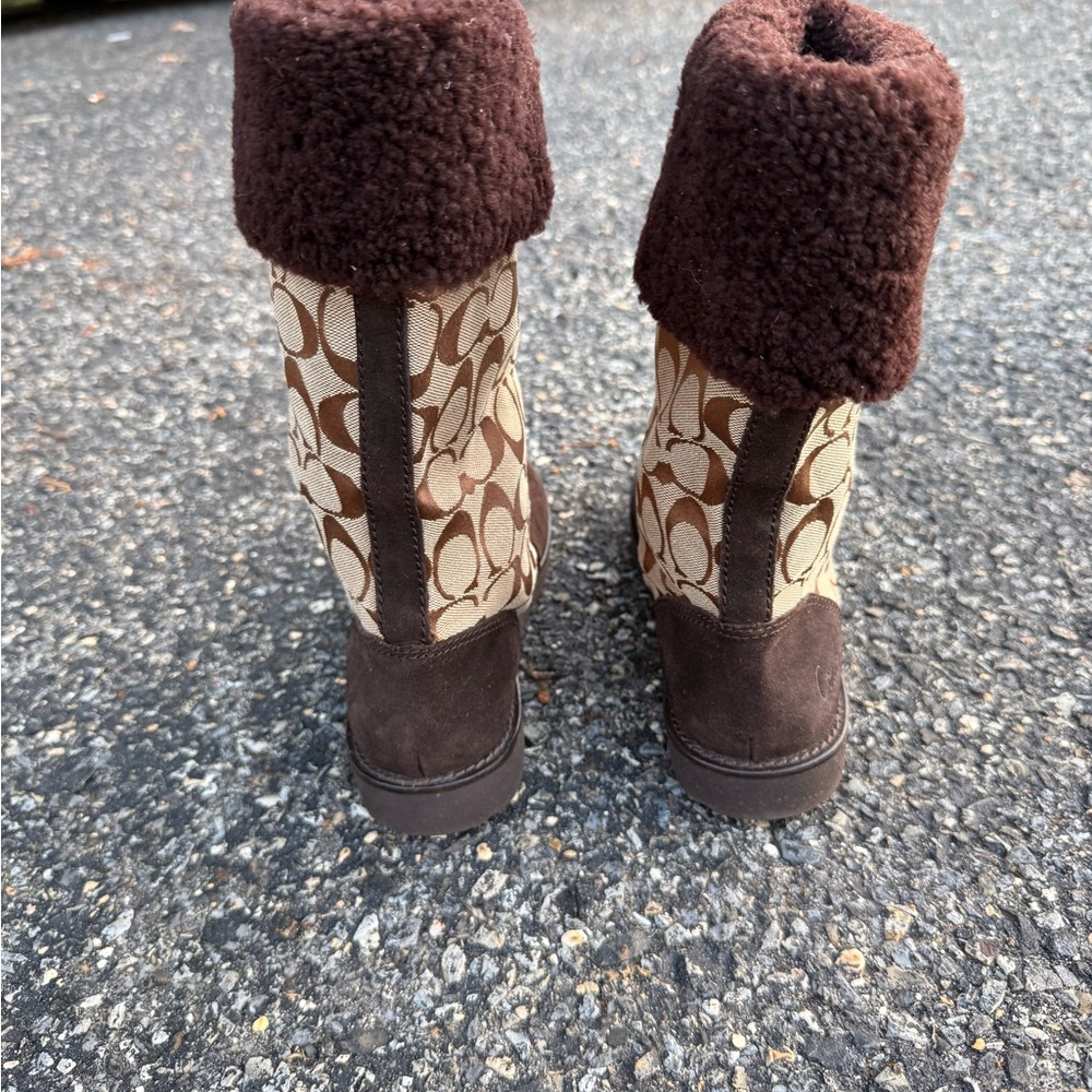 Coach Brown and Cream Patterned Boots